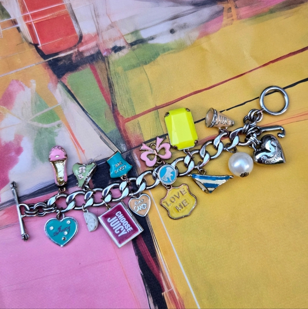 Juicy Couture Y2K Pastel Mall Girl Mix Silvertone Cluster Vintage Charm Bracelet